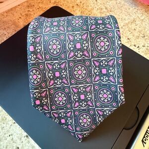 Vintage Giorgio Armani Silk Tie Geometric Medallion Black Purple Pink Made Italy